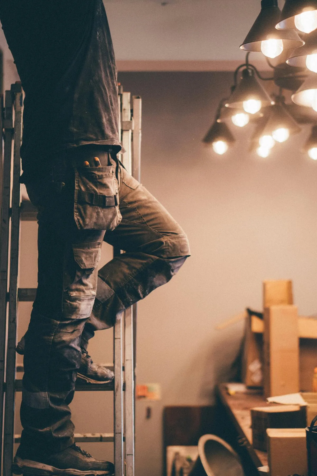 Aaron Dickerhoff on a ladder doing handyman work